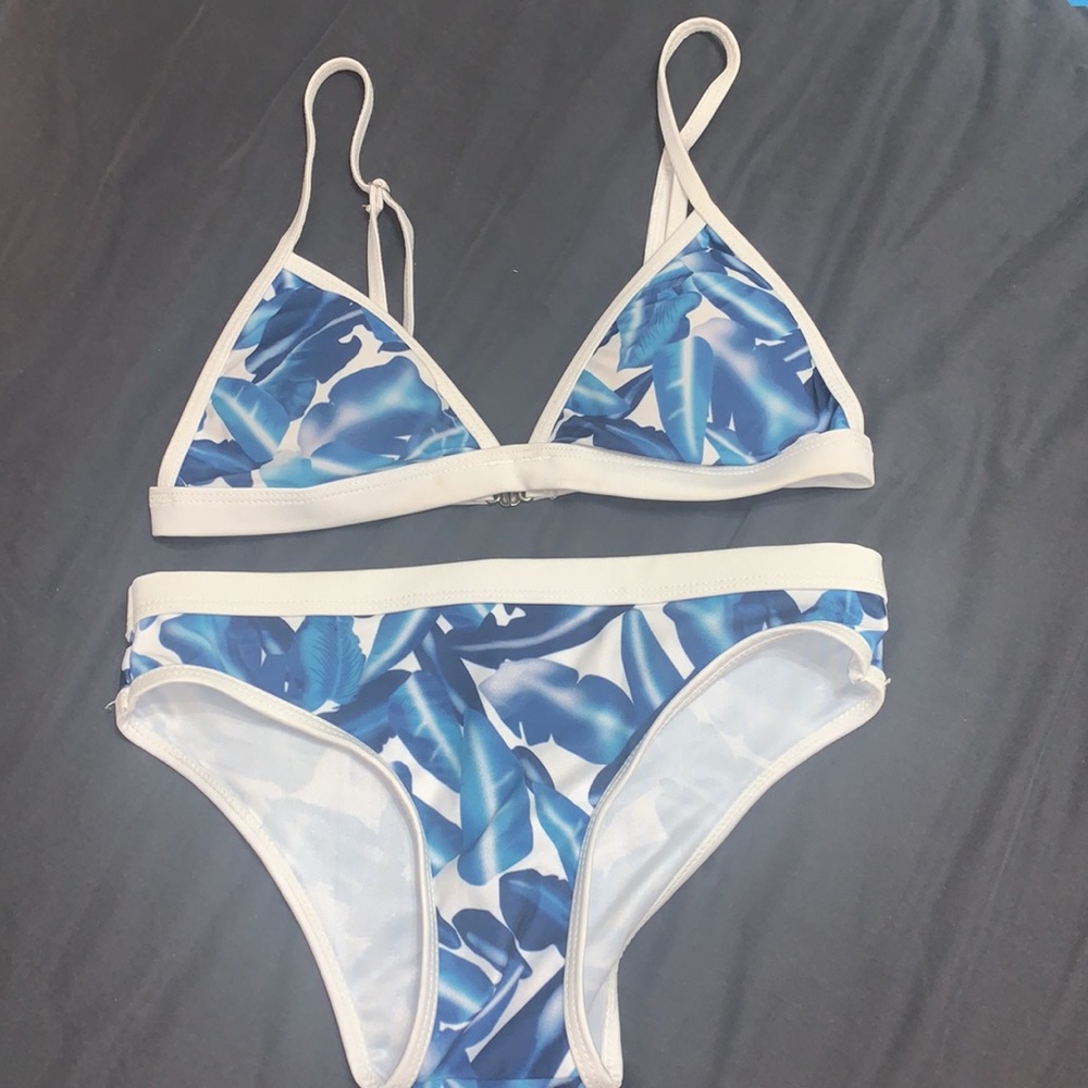 Blue Leaf Pattern Bikini